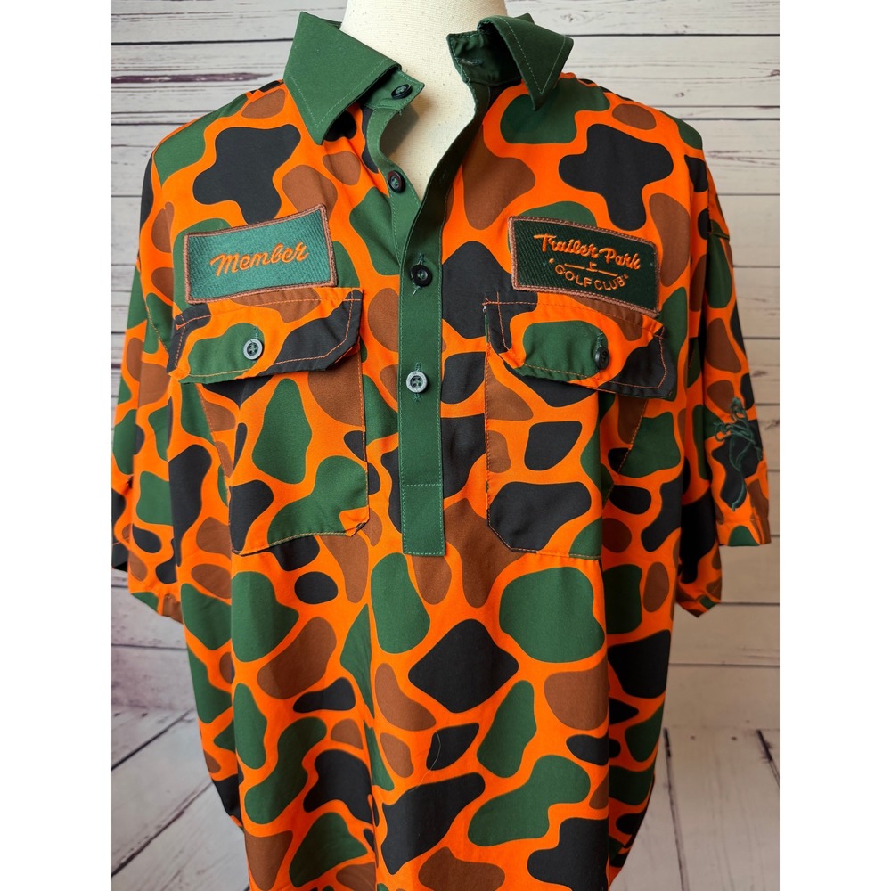 Trailer Park Golf Club Polo Shirt XL Mens Extra Large Camo Patch Performance